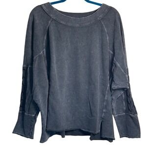 Easel Los Angeles Mineral Wash Cable Knit Sleeve Oversized Sweatshirt Size Large